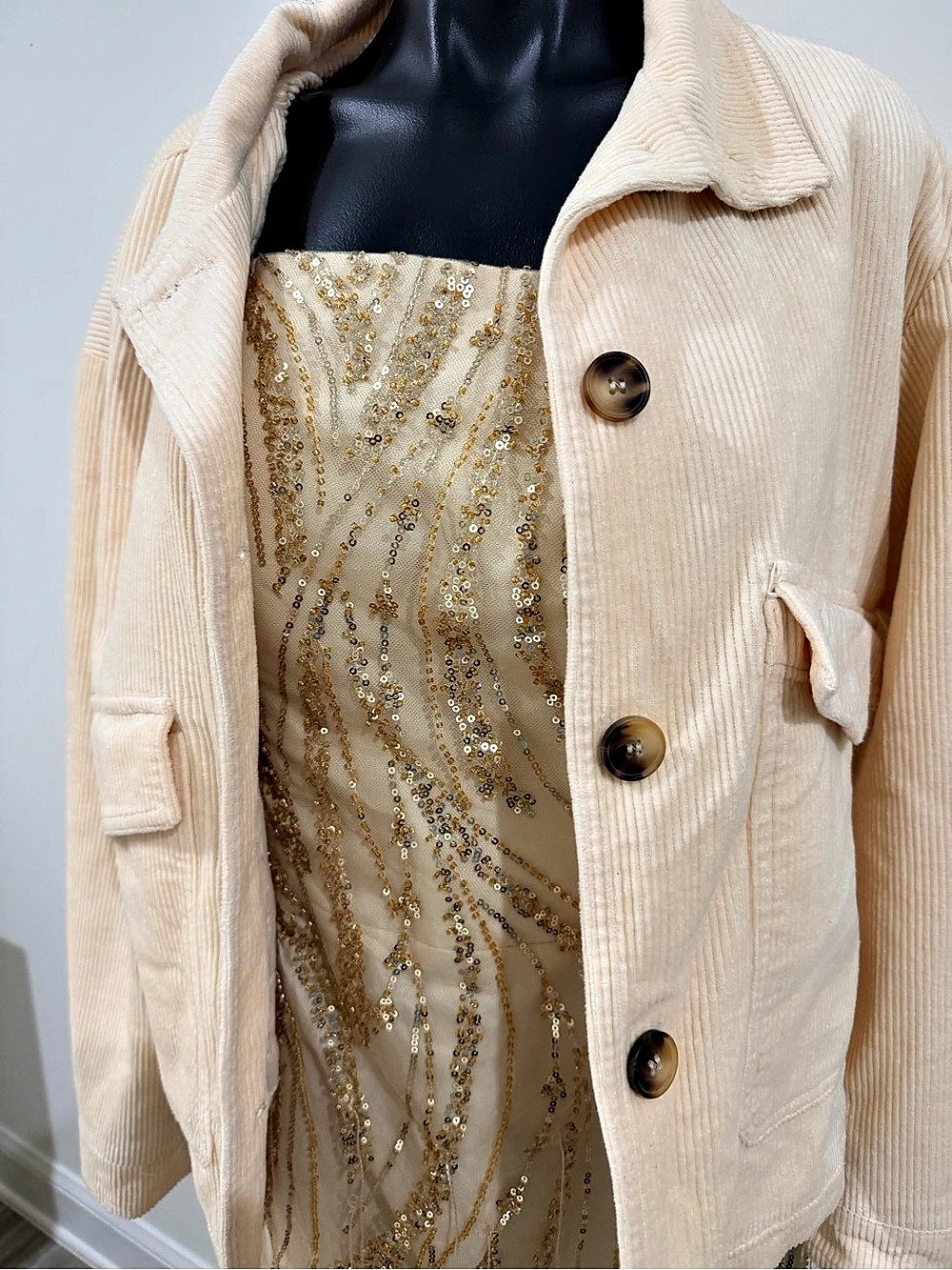 Bagatelle Corduroy Utility Jacket in Cream Size Large NWT